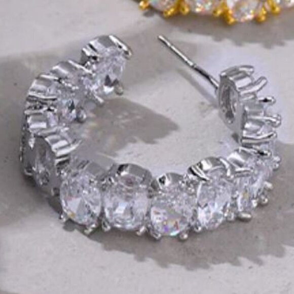 Silver Plated Copper with Cubic Zirconia Hoop Earrings - Picture 5 of 6